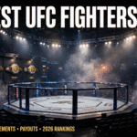 UFC octagon arena with championship belts