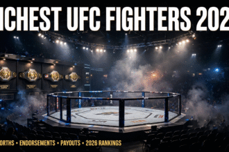 UFC octagon arena with championship belts
