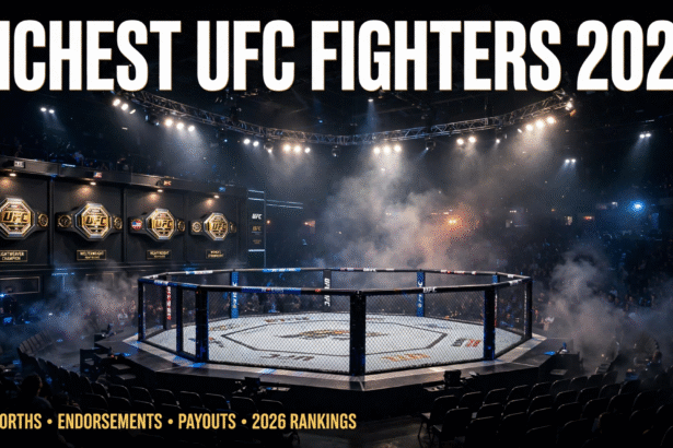 UFC octagon arena with championship belts