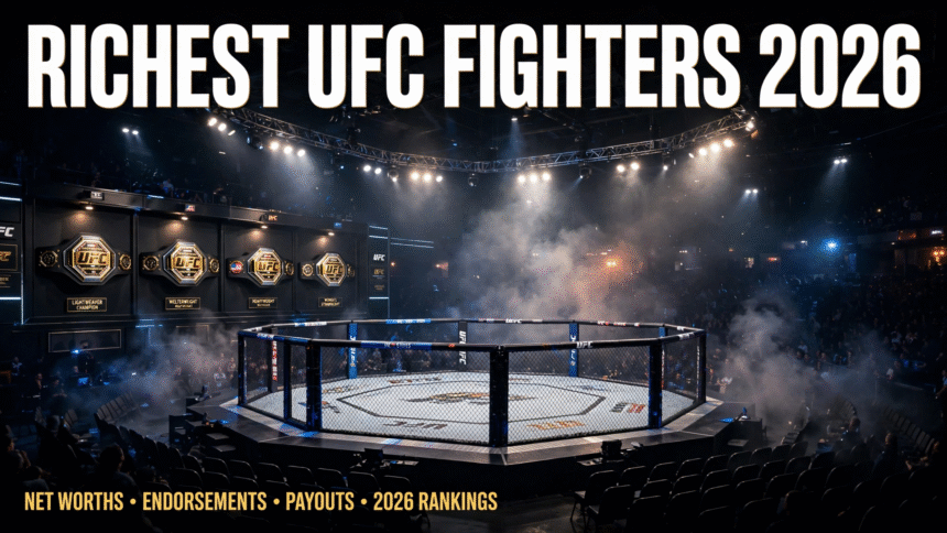 UFC octagon arena with championship belts